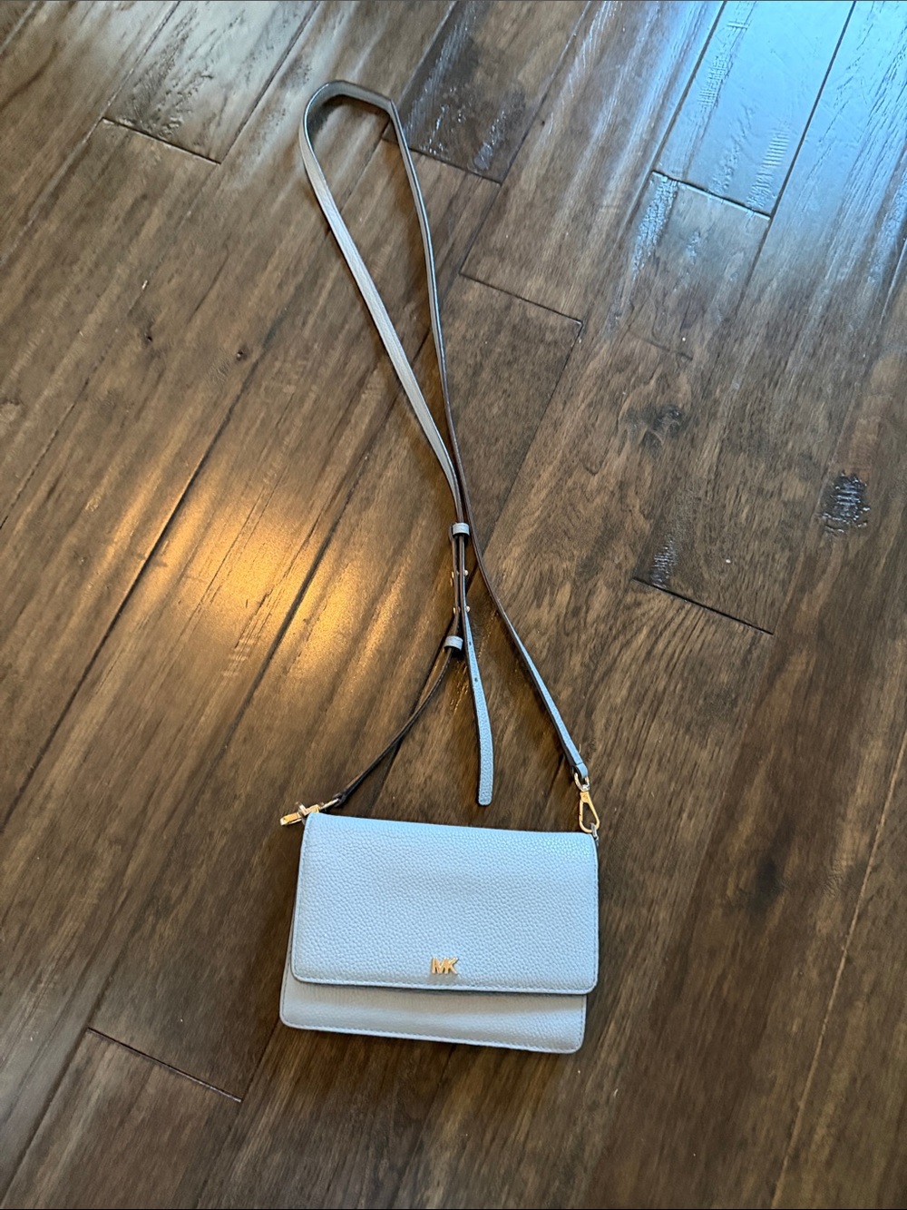 Michael Kors Powder Blue Pebbled Leather Crossbody with Gold Hardware